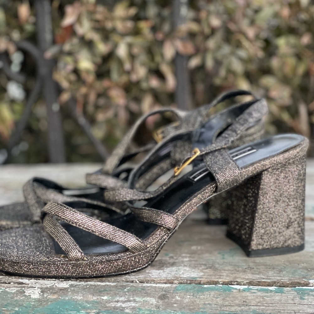 Amanda Smith silver grey chunky heel strappy shoes
